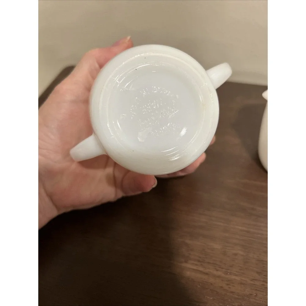 Fire King Fleurette Cream and Sugar Set Milk‎ Glass Floral Vintage